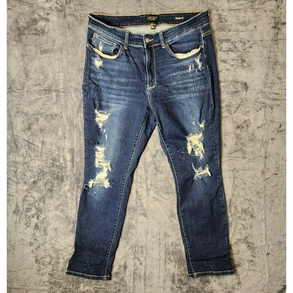 Judy Blue Boyfriend Fit Distressed Paint Splatter Jeans 18W JB82198DK-PL Drk Wsh